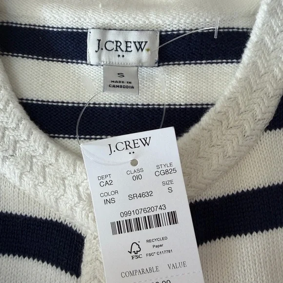 #116 J Crew Navy and White Striped Sweater. NWT. Size S. Classy! - Picture 10 of 10